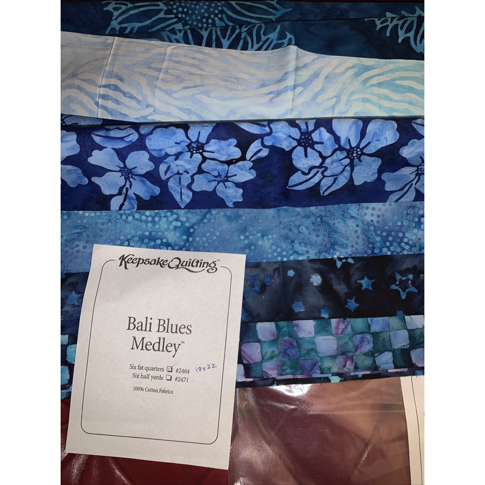 Keepsake Quilting Bali Blues Medley Fabrics 6 Fat Quarters 18x22  Quilt